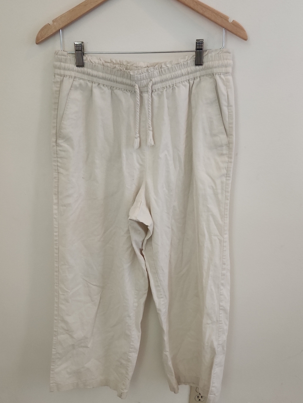 J. Crew Womens Drawstring Wide Leg Off-white Linen Pants Medium